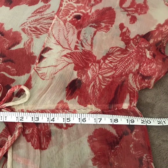 Karen Kane Red Cream Tie Front Top - Picture 7 of 11